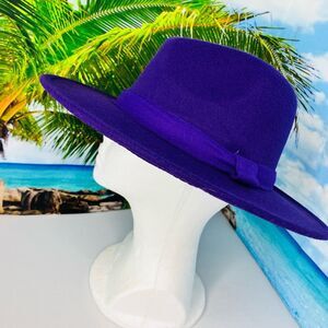 LA Garment District Stock Womens Felt Fedora Hat Cotton Purple Wide Brim OS